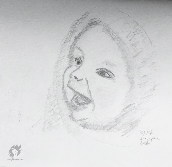 Charcoal Sketch Of Cute Baby Face - Desi Painters