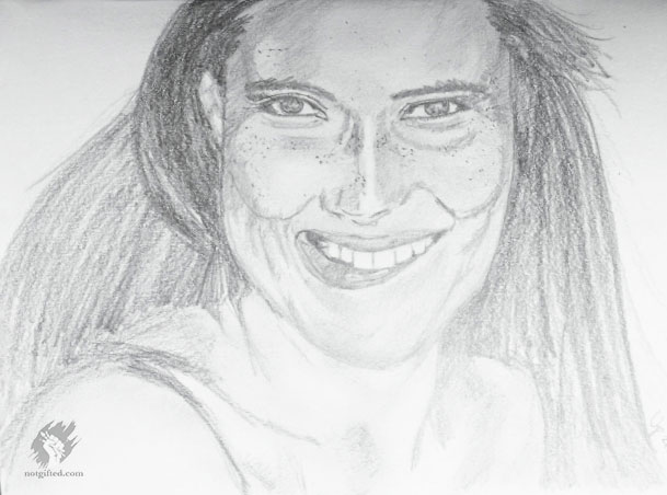 Woman biting lips - drawing